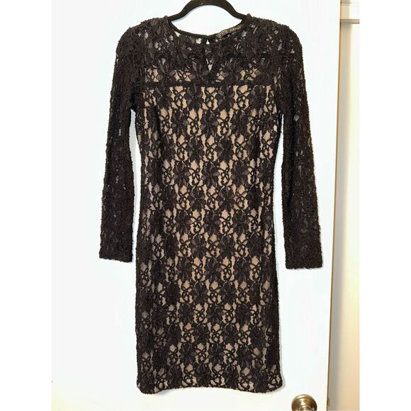 Zara Basic Small Black Lace Mini Dress Long Sleeves Womens Gently Worn - Picture 1 of 6